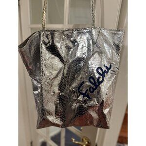 carlos falchi silver reptile snake print tote with pouch so cute!!